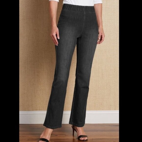 Soft Surroundings Bootcut/ Flare Jean Legging Faded Black/Grey Elastic Waist L - Picture 1 of 8